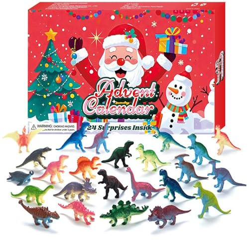 Dinosauriefigur nedräkningskalender – 24-dagars juläventyr för barn | realistiskt djurtema med pedagogiska leksaksfigurer för barn, flickor, spiselkransar och hylluppbyggnad