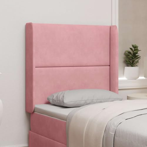 LoogCape Huvudgavel öra rosa sammet 80 x 16 x 4 cm vadderad med träram fristående för sovrum, sänghuvud, stoppning, väggkudde, tillbehör för läsning och skydd