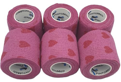 BENDAGGIO COESIVO - LOVE garza elastica, 6 rotoli x 5 cm x 4.5 m autoadesiva flessibile bende, qualità professionale, primo soccorso - Wrap Cohesive Bandage - Confezione da 6