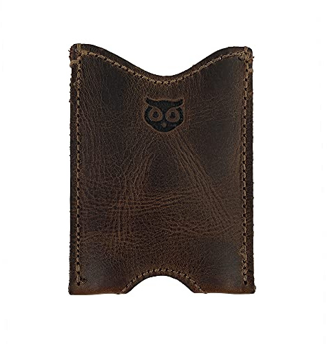Hide & Drink, Rustic Leather Pocket Sleeve Wallet, for Easy Travelers, Commuters, Card Holder Handmade, (Bourbon Brown)