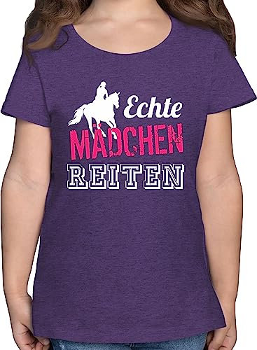 T-Shirt - Pferd Pferde - Echte Mädchen reiten - 164 (14/15 Jahre) - Lila Meliert - reitshirt reitshirt, für Kinder pferdeliebhaber Horses Tshirt pferdeshirts pferdegeschenkartikel Reiter