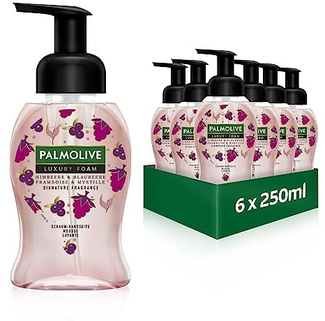 Palmolive Sapone Luxury Foam, lampone e mirtillo, 6 x 250 ml, sapone schiumoso per la pulizia delicata delle mani