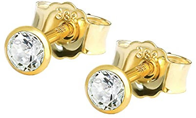 NKlaus Paar Ohrstecker Gold 333 – Ohrringe mit Zirkonia – Gold Schmuck Damen, Herren & Mädchen – Gelbgold - 8 Karat 3,0mm Weiß 1760