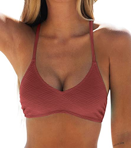 CUPSHE Haut de bikini pour femme - Maillot de bain croisé à nouer soi-même avec bretelles spaghetti et col en V, Rouge, Taille L