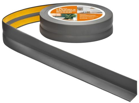 Quest Självhäftande Mjuk Golvlist – 25 mm x 25 mm – Böjbar list, avslutningslist för kök och badrum – Sockellist PVC, flexibel, vattentät, dekorativ (Mörkgrå, 10m)