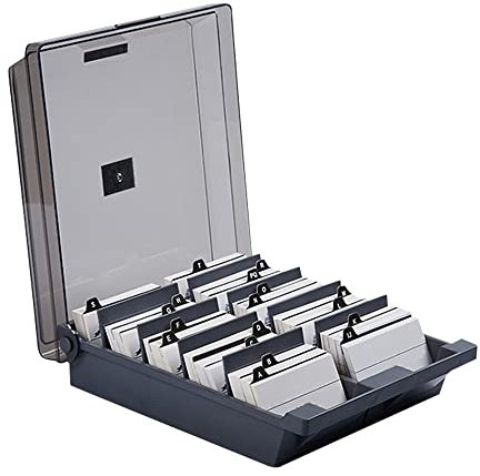 IWILCS Visitenkartenbox, Visitenkarten Aufbewahrungs Box, Visitenkartenorganizer für 1000 Karten mit Teilerplatinen und A-Z-Index-Registerkarten für Büro-Tischplatte, Grau