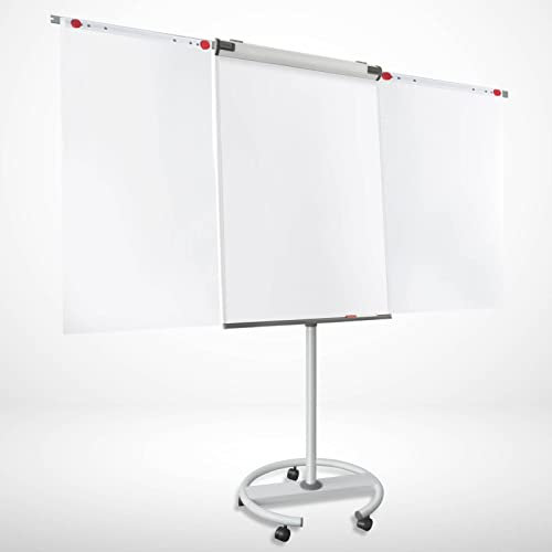 MOB Flipchart Ständer Whiteboard fahrbar mit Rollen Ständer 73x105cm | Höhenverstellbar bis 210cm, Beschreibbar, Trocken abwischbar, magnetisch, Flip Chart mit Magnettafel rollbar & Seitenarmen Shark
