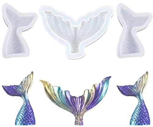 Nifocc 3 Pcs Mermaid Tail Resin Molds Fish Tail Silicone Mold Jewelry Casting Molds Marine Theme Crystal Mold for DIY Crafts Pendant Keychain