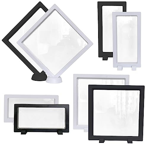 8 Packs 3D Floating Frame Display Case INLAZYTIM Coins Display Holder Stands for Jewelry, 7 Inch Transparent PE Film Jewelry Storage Box with Base for Challenge Coins, AA Medallions