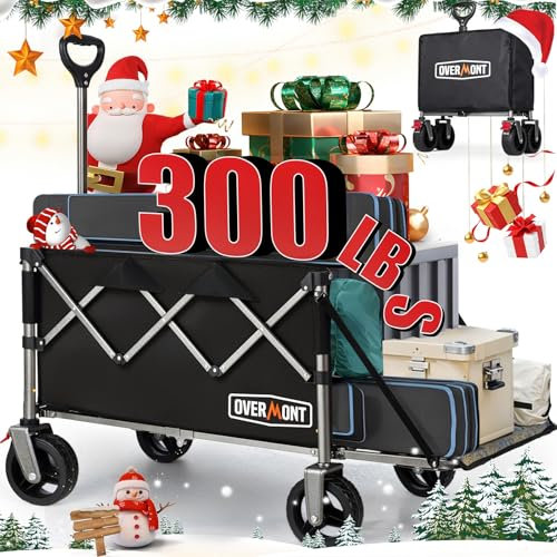 OVERMONT Carro Playa Plegable - Camper de Gran Capacidad con Puerta Trasera 200L 136 kg - Carrito de Jardín Todo con Ajustable Mango Bolsillo Lateral Portavasos - per Camping Compras Deportes