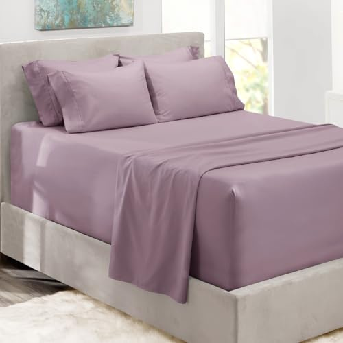 Hearth & Harbor Extra Deep Pocket Cal King Size Sheets Sets - Fits Mattress 18-24 Inches Deep - Extra Deep Pocket Sheets - 6 Piece California King Size - Dusty Purple