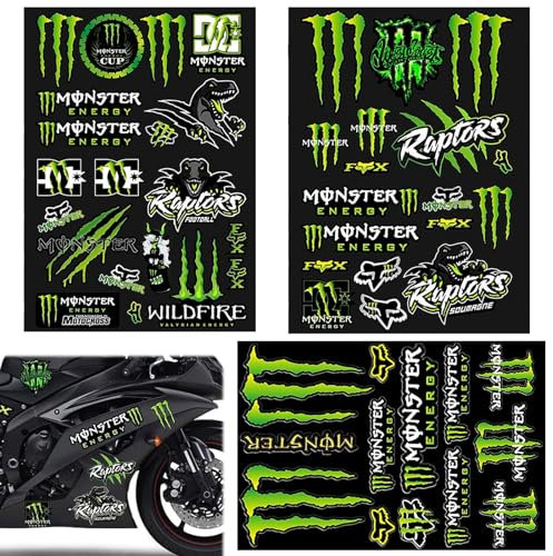 FDJZXW Monster Energy Aufkleber 3-Teilig Monster Aufkleber Monster Scratch Auto Aufkleber Wasserfeste Vinyl Sticker Set geeignet für Motorrad Skateboard Auto Rollerhelm