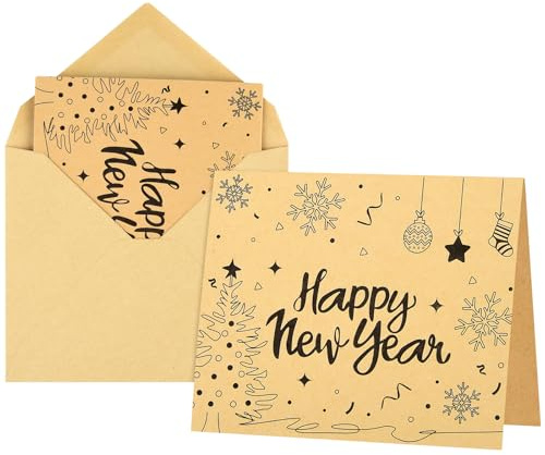 Morcheiong Lot de 36 cartes de vœux Happy New Year avec enveloppes et autocollants - Cartes de vacances vierges à l'intérieur - Style classique