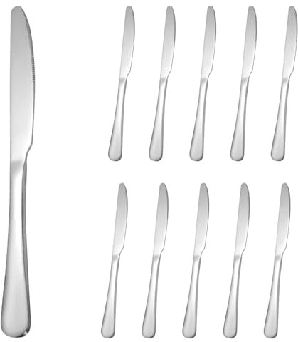 Defresit Dinner Knives Set of 10, Stainless Steel Steak Knife, Butter Knife, Table Knives, High Polished Sleek Silver Design for Home Kitchen and Restaurant Use, Dishwasher Safe
