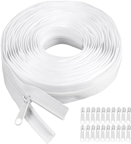 Oändlig dragkedja med dragkedja, #3 dragkedja, ändlös, 10 m nylondragkedja, dragkedja för sängkläder, ändlös dragkedja, väska, metervara med 20 blixtlåshuvud