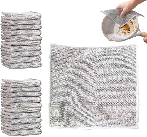 Srcasy 20 Pezzi Panni per La Pulizia, Magici Argentati, Stracci, Stracci Cucina, Panni Amuri, Panno Magico, Canovacci, Pezze per Pulire, Può Essere Usato per Pulire Utensili da Cucina e Grasso