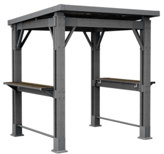 Keter Signature Grill-Pavillon – wetterfest, Holzoptik, Metallverstärkung, integrierte Haken und Ablageflächen, Dunkelgrau mit Walnuss, Gazebo