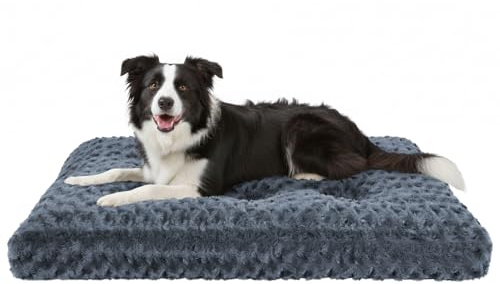 Homaxy Hundebett Grosse Hunde, Flauschig Ergonomisches Hundematte waschbar Hundebetten mit rutschfest Unterseite für Große Hunde, 89x59x8cm, Dunkelgrau
