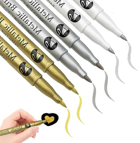 MUNZE 6Pcs Blancos Dorados Y Plateados, Impermeables Para Pintar En Cerámica, Vidrio, Metal, Madera, Lienzo, Papel Y Álbum De Fotos - Para Diy Y Manualidades,Neumaticos Rotulador Grueso Indeleble.