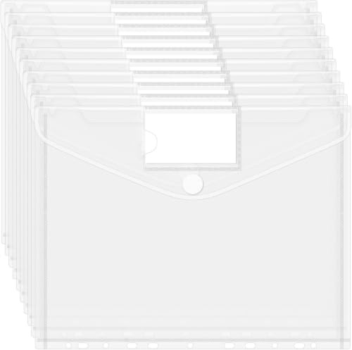 Carpeta de documentos A4, 10 unidades, 11 agujeros, transparente, impermeable, con cierre de y bolsillos para etiquetas, para archivos de oficina y documentos escolares