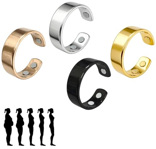 4PCS Magnetic Rings for Women,Olux Magnetic Ring,Magn-etic Therapy Rings,Adjustable Stainless Steel Calmi & Anxiety Ring,Anti Snoring Ring for Anxiety Reduction,Better Sleep,Improves Overall Wellness