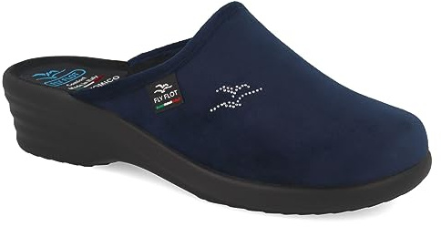 Fly Flot | Classic Woman, Pantofole Donna con Logo Strass, Ciabatta con Tomaia in Velluto, Sottopiede in Microfibra, Blu, 35