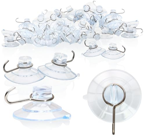 com-four® 40x Saugnapfhalter, Mehrzweck-Haken mit Metallhaken und Schlitz für die Lichterkette und andere Dekoration