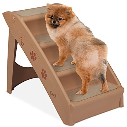 Relaxdays Hundetreppe 4 Stufen, kleine & große Hunde, Bett & Couch, Auto, Tiertreppe, HxBxT: 49 x 39 x 61 cm, beige