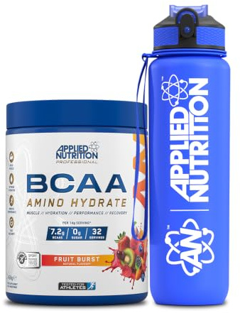 Applied Nutrition Bundle: BCAA Powder 450g + Lifestyle Water Bottle 1000ml | Branched Chain Amino Acids BCAAs Supplement, Intra Workout & Recovery (450g - 32 Servings) (Fruit Burst)