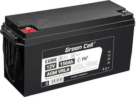 Green Cell® Rechargeable Batterie AGM 12V 150Ah accumulateur au Gel Plomb Cycles sans Entretien VRLA Battery étanche | Caravane | Bateau | Marine | Yacht | Solaire | Off-Grid | Camper Car | Foodtruck