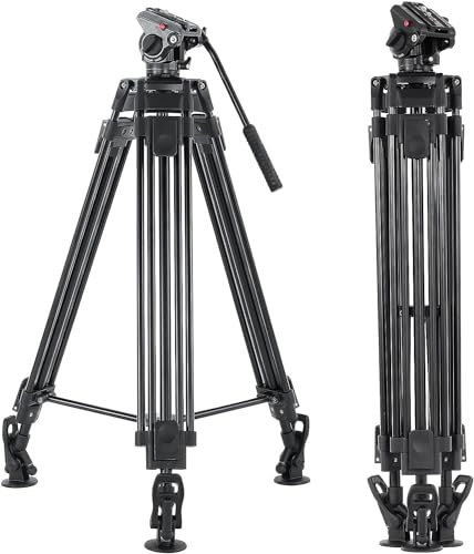 CAMBOFOTO 163cm Professionelles Aluminium Video Kamera Stativ, 360°-Fluidkopf, Kompatibel für DSLR/SLR-Kameras, maximale Belastung 8kg (schwarz) …