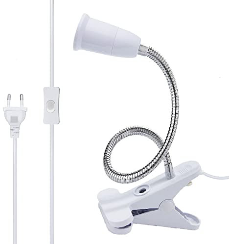 Wrpacttg Base de Lampe Table à LED E27 Douille d’ampoule Pince Support Col Cygne Clip pour avec Interrupteur 360° Prise Lecture,Maquillage, Blanche, 1pc