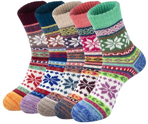 YSense 5 Paia Calze Donna Invernali Di Lana, Termiche Divertenti, Vintage Natalizi Fantasia