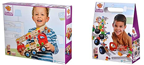 Simba Eichhorn 100039085 - Constructor Feuerwehrauto, 155 TLG. & Eichhorn - Constructor Erweiterungsset 111 teilig, vielseitiges Holzspielzeug