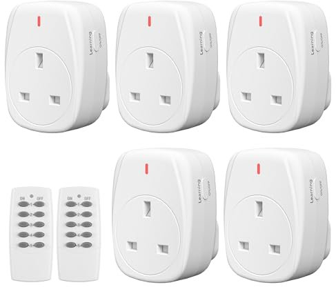HBN Wireless Remote Control Plug Sockets, 3120W Remote Control Outlet with 30m/100ft Range, 5 Pack Sockets and 2 Remotes