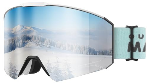 OutdoorMaster Falcon Schneesportbrille für Kinder OTG,100% UV-Schutz,Anti-Nebel-Skibrille(weißer Rahmen+VLT 10% graue Linse)