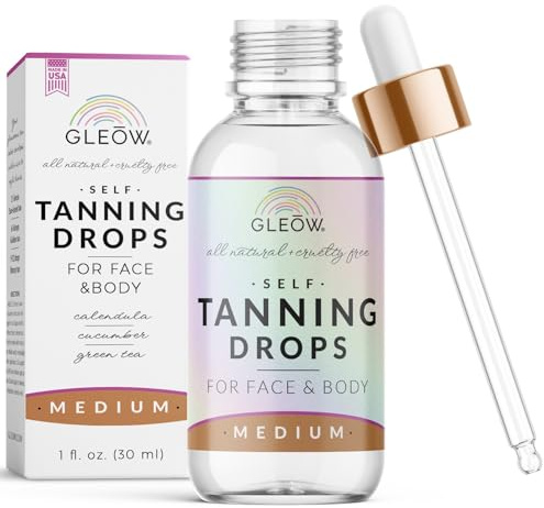 GLEOW Face Tanning Drops to Add to Moisturizer, Bronzing Drops for Face and Body with Chamomile and Green Tea, Medium Self Tanner, Custom and Streak-Free Tan 1oz