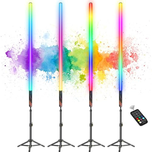 luxceo 4Pack RGB Tube Light Bar with Light Stand, Battery Powered LED Video Light Wand Stick with Remote Control for DJ Lighting, Dance Club and Photography Lighting (2.8Ft)