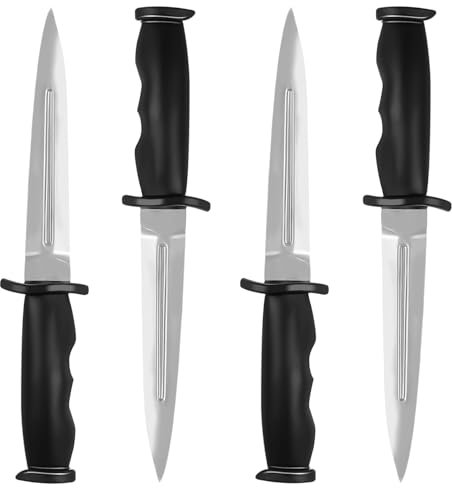 Nizirioo 4 Pièces Couteau d'Entraînement d'Arts Martiaux en Caoutchouc - 25 cm Faux Couteau de Blague (Argent)