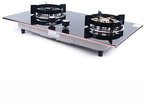 Gas Stove Cooktop with 2 Burners, Built-in Tempered Glass Natural Gas Cooker Portable LPG/NG Gas Cooktop for Household Kitchen RVs Apartments Indoor Outdoor Use, Black, 73x41cm