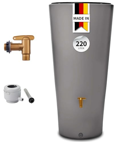 4rain VASO 2in1 serbatoio per pioggia 220 litri grigio zinco incl. rubinetto in plastica e raccordo pluviale - contenitore acqua piovana decorativo - raccolta da grondaia pratica - con filtro incluso