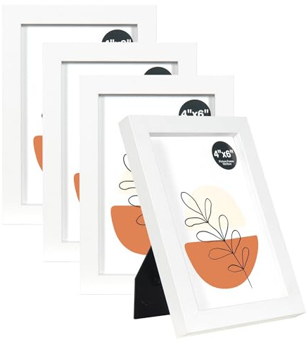 KAIWIN White 6x4 Inch Picture Frames Set of 4, with Acrylic Glass for Table Top Display and Wall Mounting Photo Frame