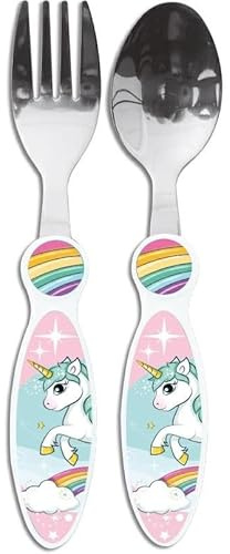 UNICORNO | Set Posate per Bambini in Acciaio Inossidabile - Forchetta e Cucchiaio (Unicorno)