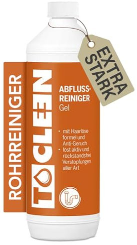 TOCLEEN® 1 Liter Abfluss Reiniger Gel | Profi Rohrreiniger löst hartnäckigste Verstopfungen und Haare aus dem Abfluss
