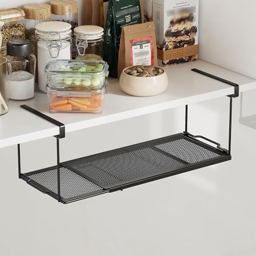 ROLIZOE Organizer espandibile sotto gli armadietti, cestino sotto la mensola, cestino in metallo da appendere sotto la scrivania, per lavanderia, armadio, panca per scarpe, armadio, piatti di carta