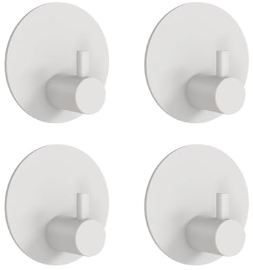 Feligio - Ganci autoadesivi, 4 pezzi, in acciaio inossidabile, ganci adesivi bianchi, per bagno, cucina e porta, per appendere asciugamani, chiavi e cappotti