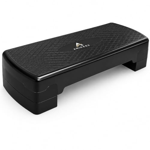 ANIKEES - Fitness Stepper, Exercise Step for Home & Gym, Cardio, Yoga, Aerobics, Weights, 2 Level Heights (10, 15 cm) (Black)