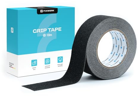 FIXWERK Halkfri tejp | grepptejp | självhäftande | väderbeständig | halkfri | 5 cm x 10 m (svart)