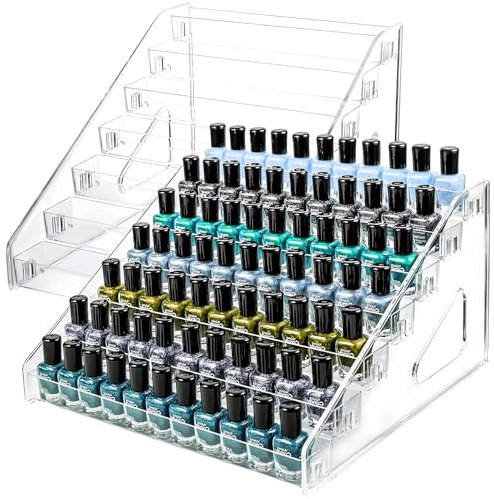 PRITOK 7 Schichten Nagellack Aufbewahrung: 2 Stück Acryl Nagellack Organizer Lippenstift Organizer, Transparenter Schreibtisch-Organizer für 70 Flaschen, für Lippenstift Parfüm Kosmetik ätherische Öle