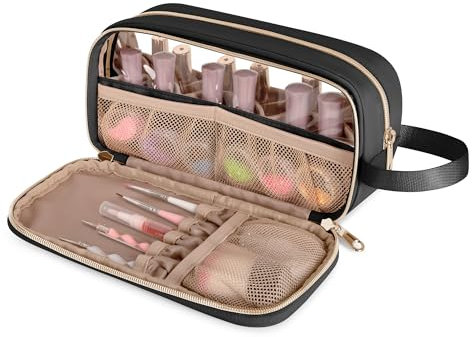 Prokva Trousse de Rangement pour Vernis à Ongles Pouvant Contenir 12 Flacons (15 ML), Sac de Rangement pour Fournitures de Vernis à Ongles avec Fenêtre Transparente, Noir